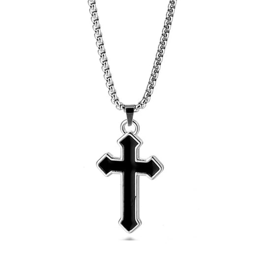 Stainless Steel Chain Black Cross Necklace