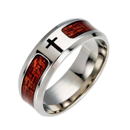 Wooden Christian Jesus Titanium Steel Ring