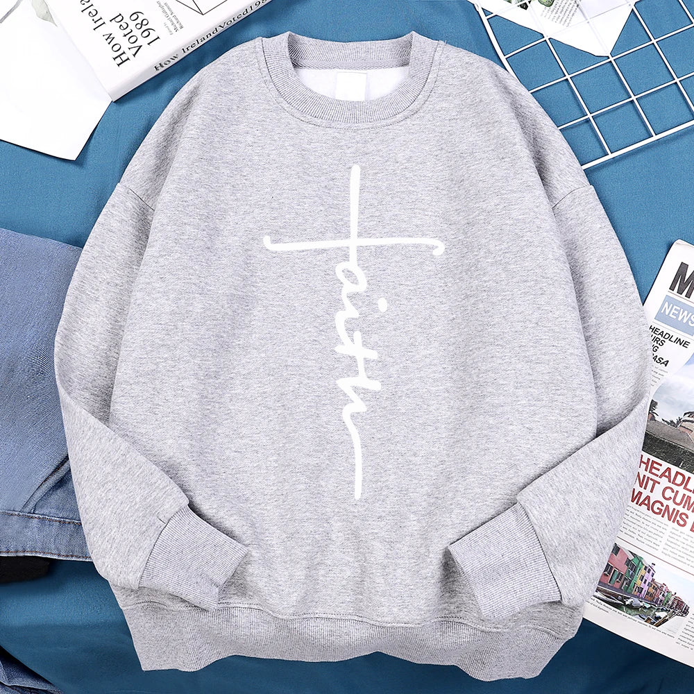 Faith Cross Letter Print Men Sweatshirt