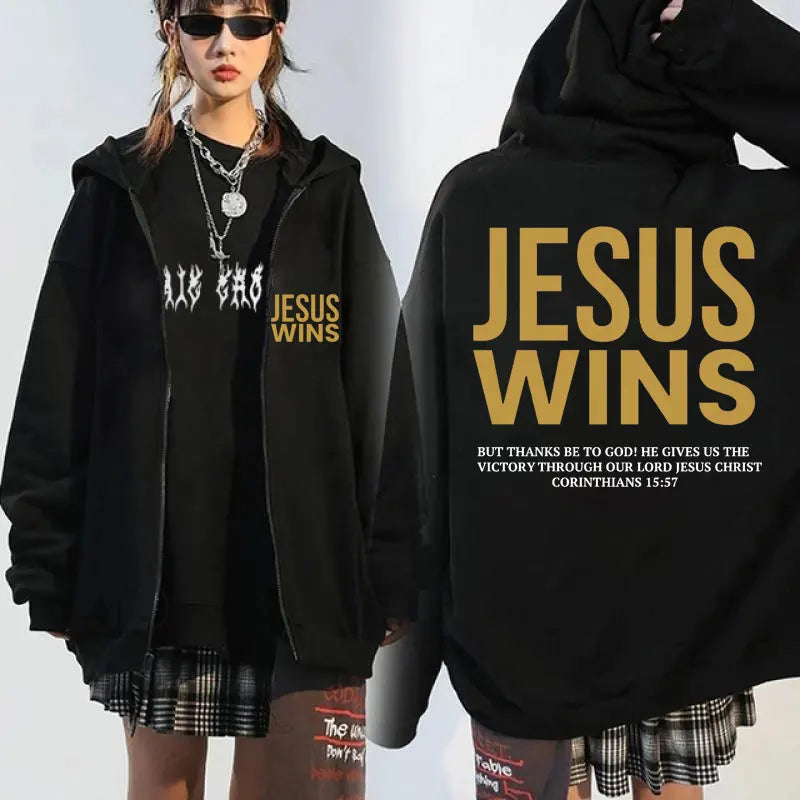 Jesus Has My Back Front and Back Print Zip Up Hoodie