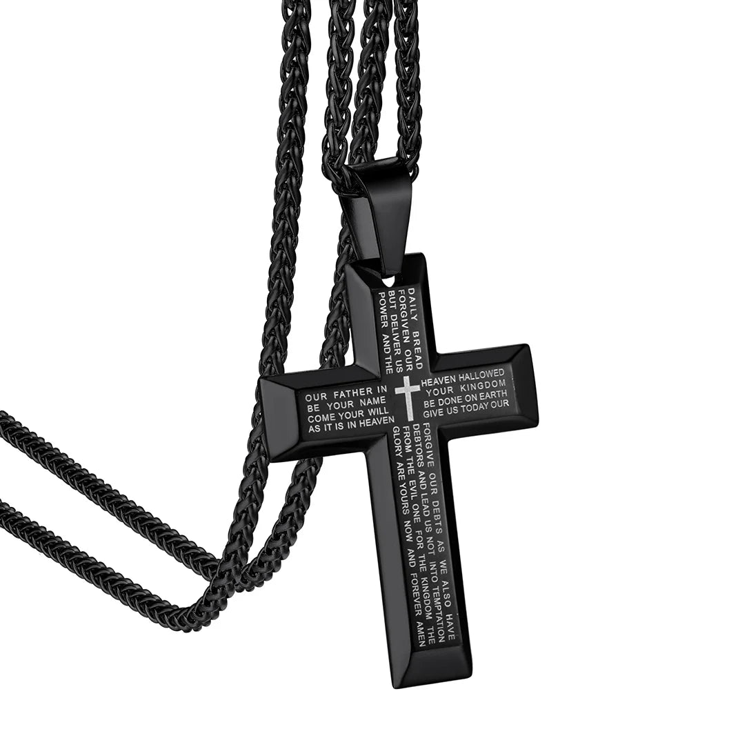 Bible Verse Engraved Cross Tag Prayer Pendant Necklaces