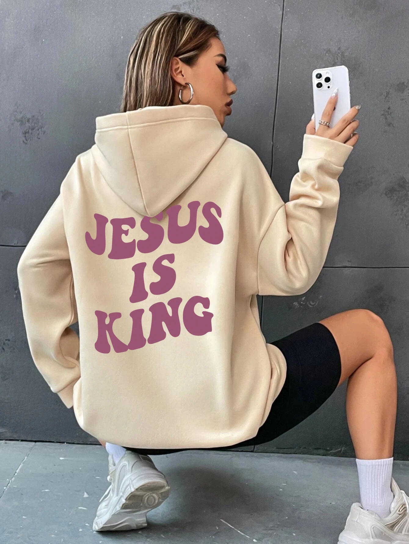 Jesus Is King Letter Print Christian Hoodie