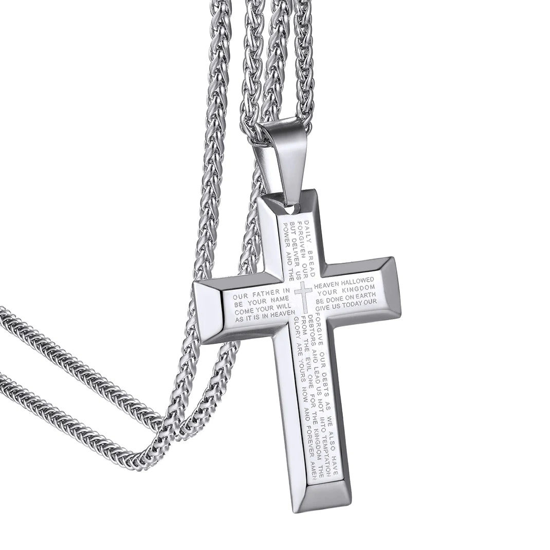 Bible Verse Engraved Cross Tag Prayer Pendant Necklaces