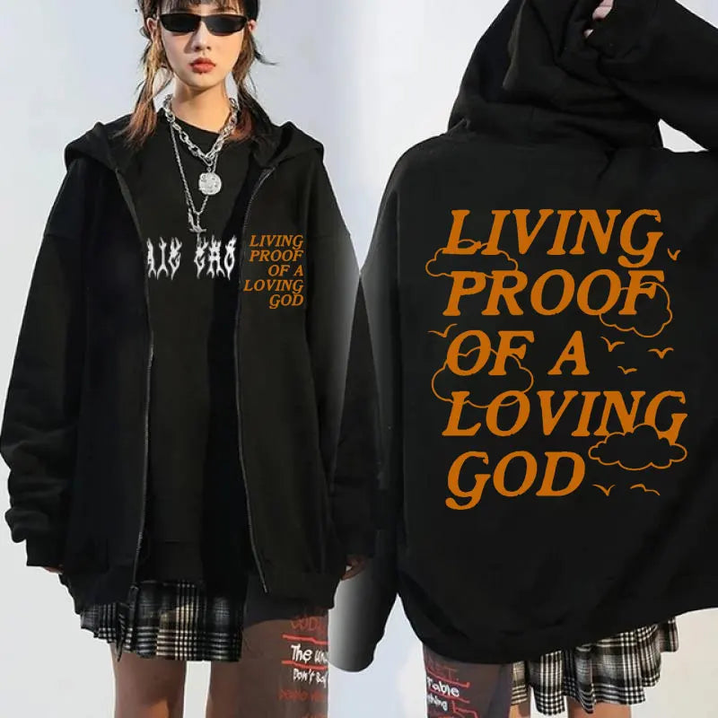 Jesus Has My Back Front and Back Print Zip Up Hoodie