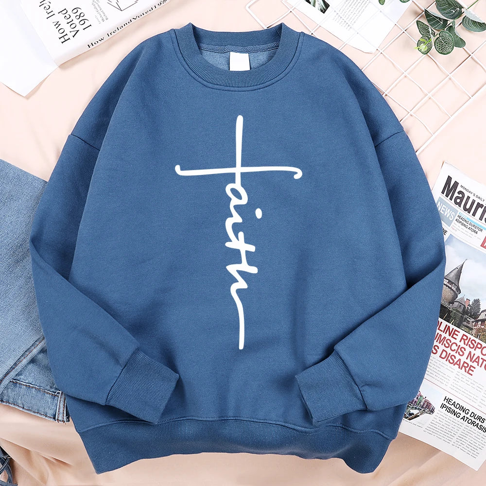 Faith Cross Letter Print Men Sweatshirt