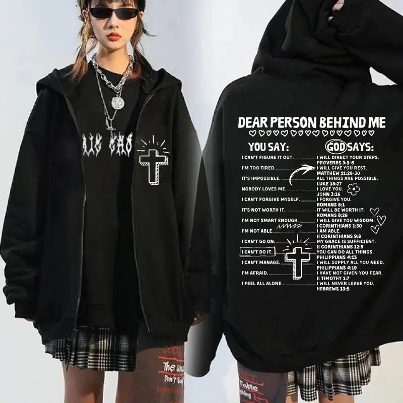 Jesus Has My Back Front and Back Print Zip Up Hoodie