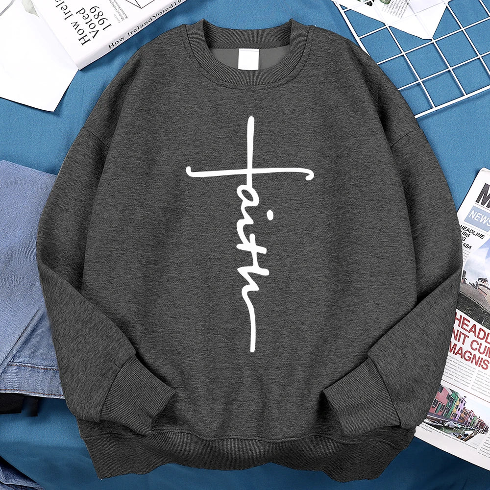 Faith Cross Letter Print Men Sweatshirt