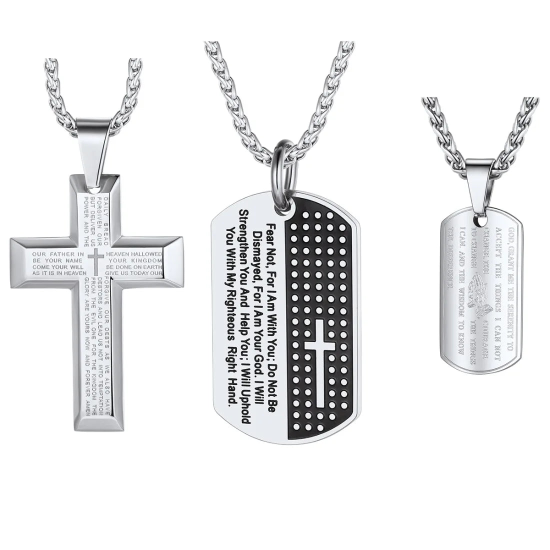 Bible Verse Engraved Cross Tag Prayer Pendant Necklaces