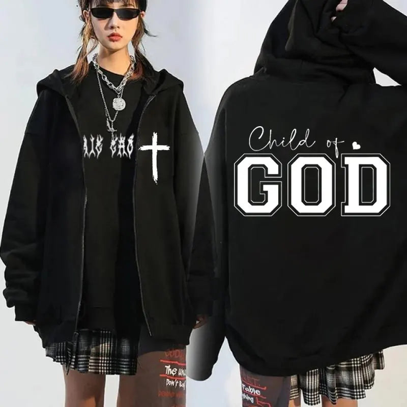 Jesus Has My Back Front and Back Print Zip Up Hoodie