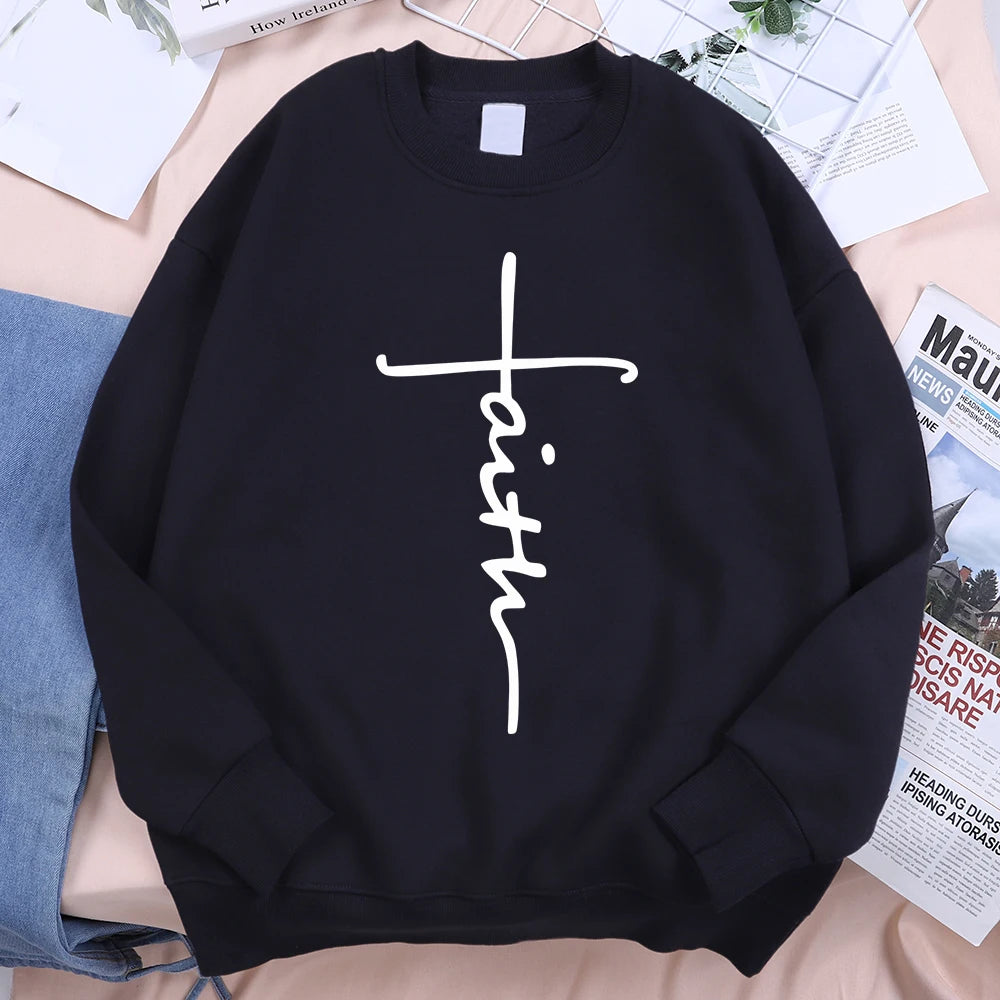 Faith Cross Letter Print Men Sweatshirt