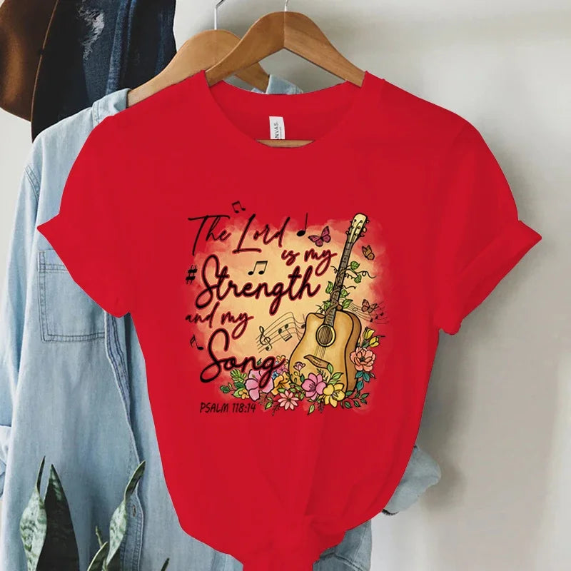 Women Vintage Boho Guitar Print Gospel Music T-Shirt