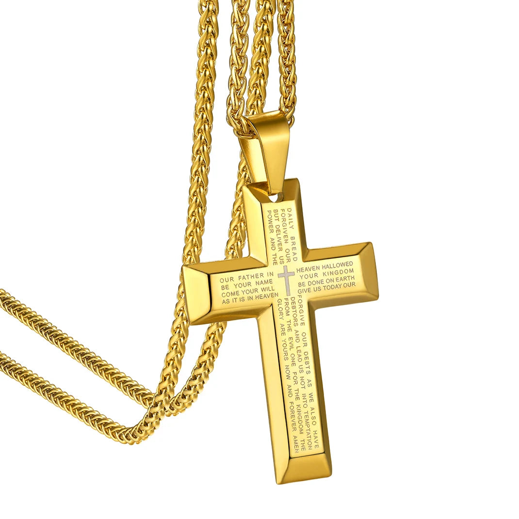 Bible Verse Engraved Cross Tag Prayer Pendant Necklaces