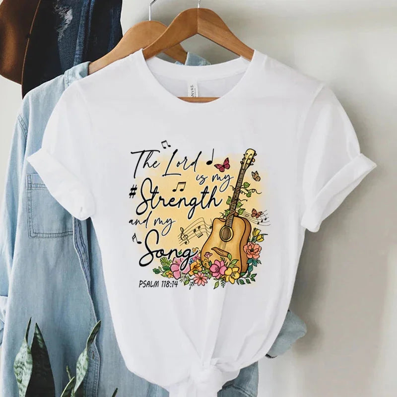 Women Vintage Boho Guitar Print Gospel Music T-Shirt