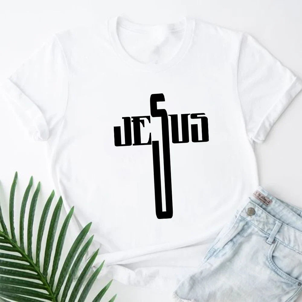 Jesus Is King Letter Print Women T-shirt