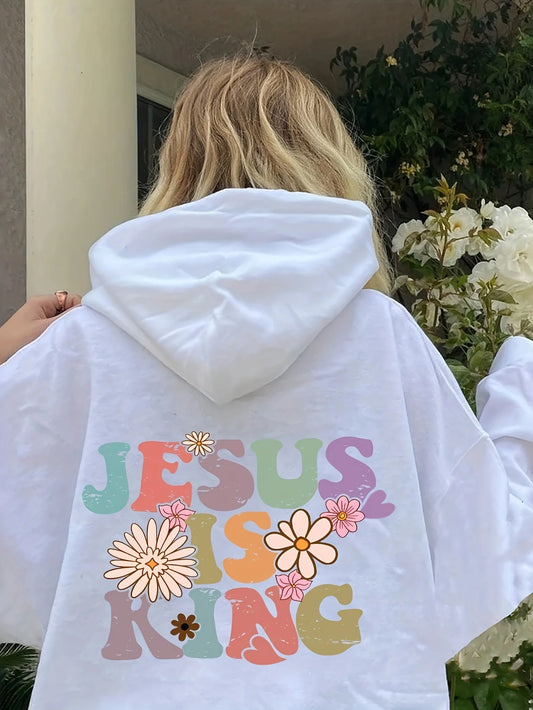 Jesus Is King Letter Print Christian Hoodie