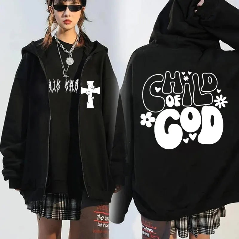 Jesus Has My Back Front and Back Print Zip Up Hoodie