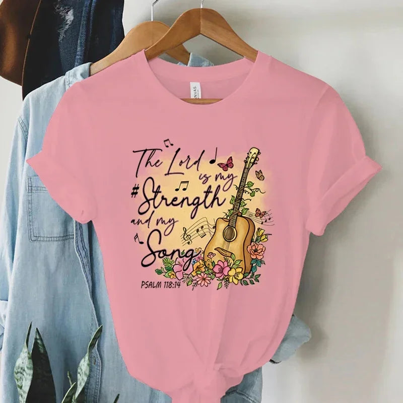 Women Vintage Boho Guitar Print Gospel Music T-Shirt