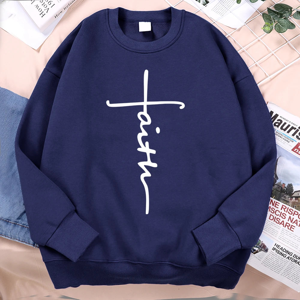 Faith Cross Letter Print Men Sweatshirt