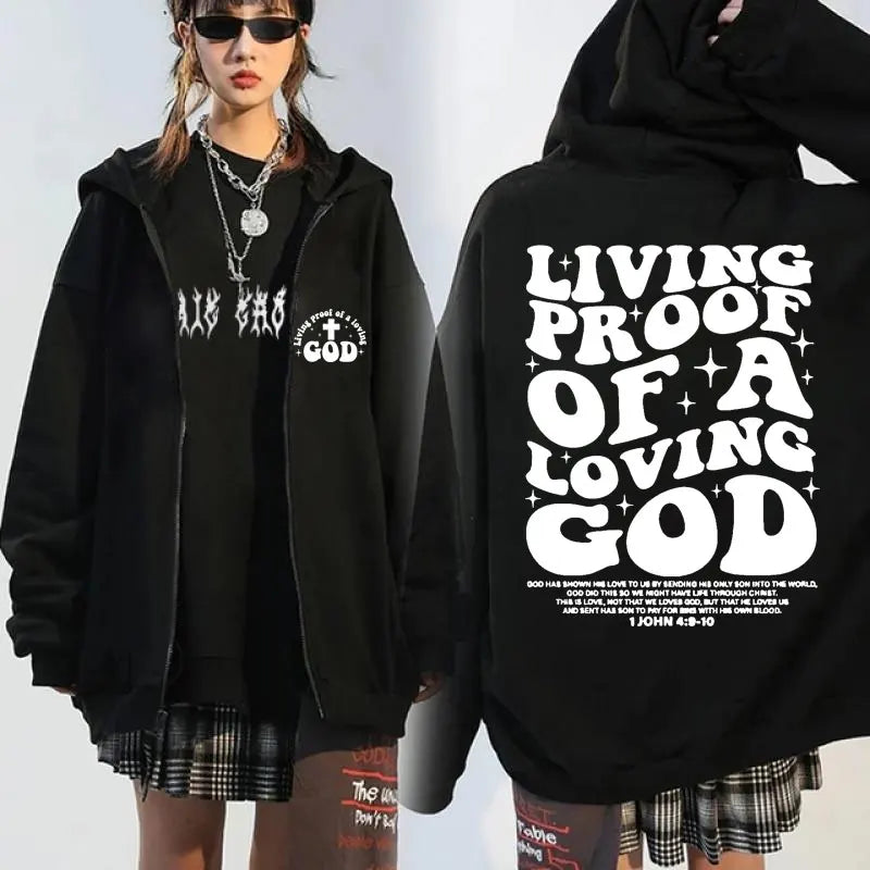 Jesus Has My Back Front and Back Print Zip Up Hoodie