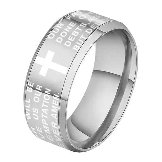 English Titanium Steel Christian Cross Bible Ring