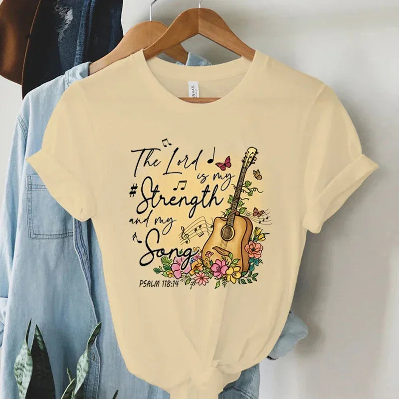 Women Vintage Boho Guitar Print Gospel Music T-Shirt