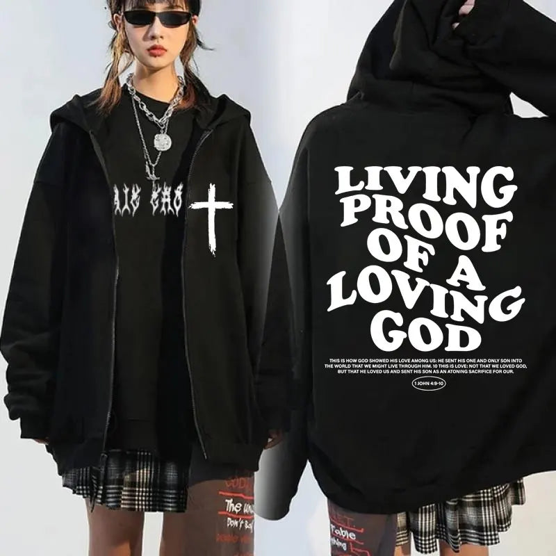 Jesus Has My Back Front and Back Print Zip Up Hoodie