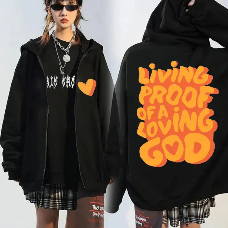 Jesus Has My Back Front and Back Print Zip Up Hoodie