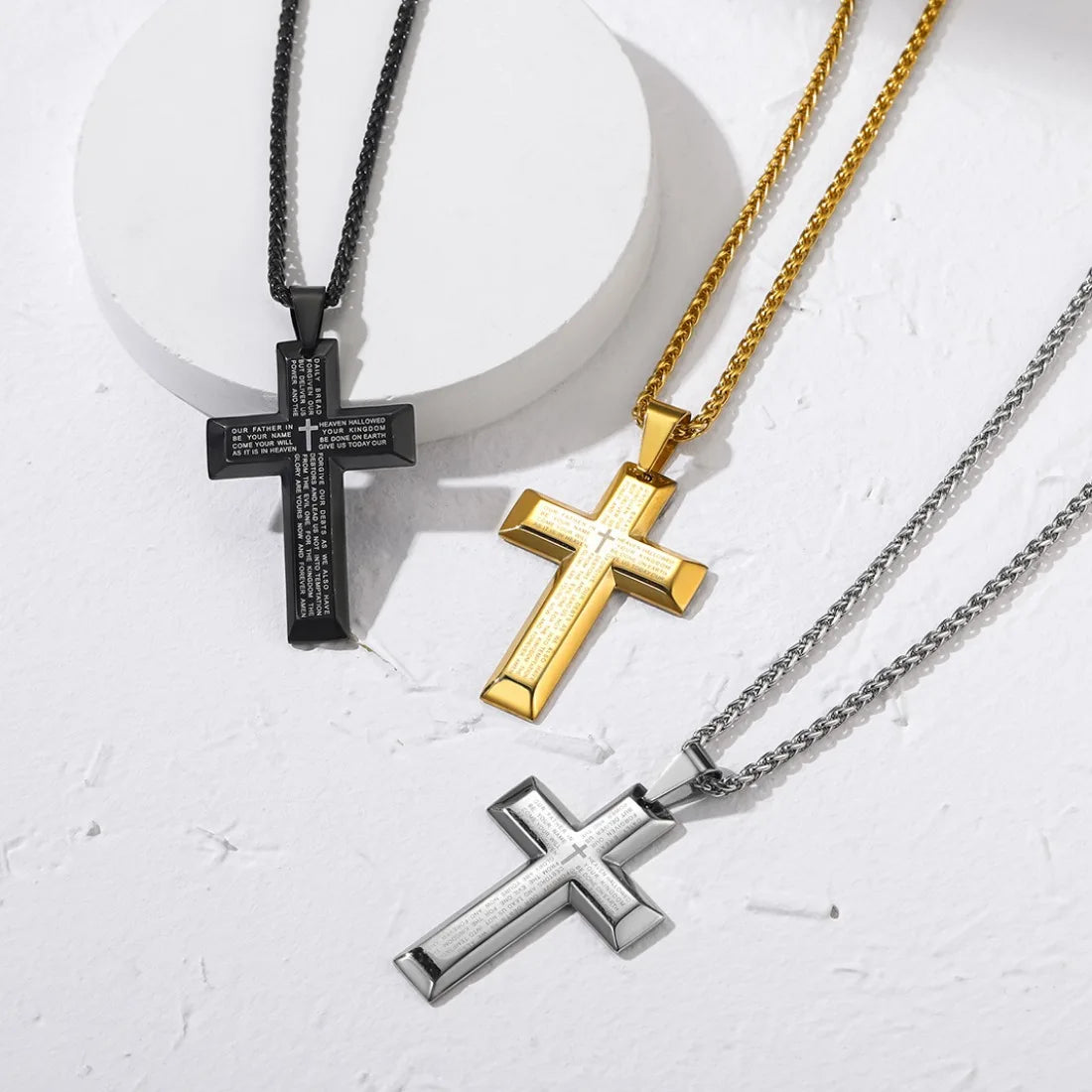 Bible Verse Engraved Cross Tag Prayer Pendant Necklaces