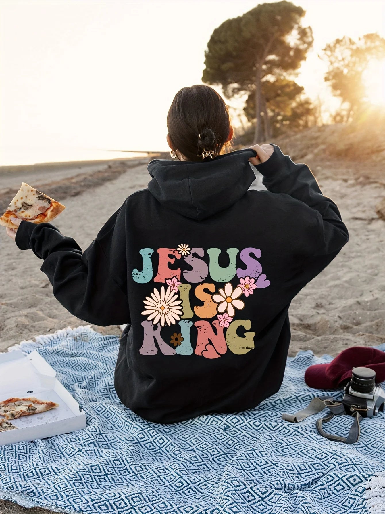 Jesus Is King Letter Print Christian Hoodie