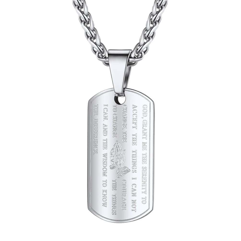 Bible Verse Engraved Cross Tag Prayer Pendant Necklaces