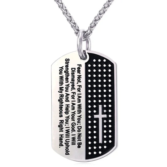 Bible Verse Engraved Cross Tag Prayer Pendant Necklaces