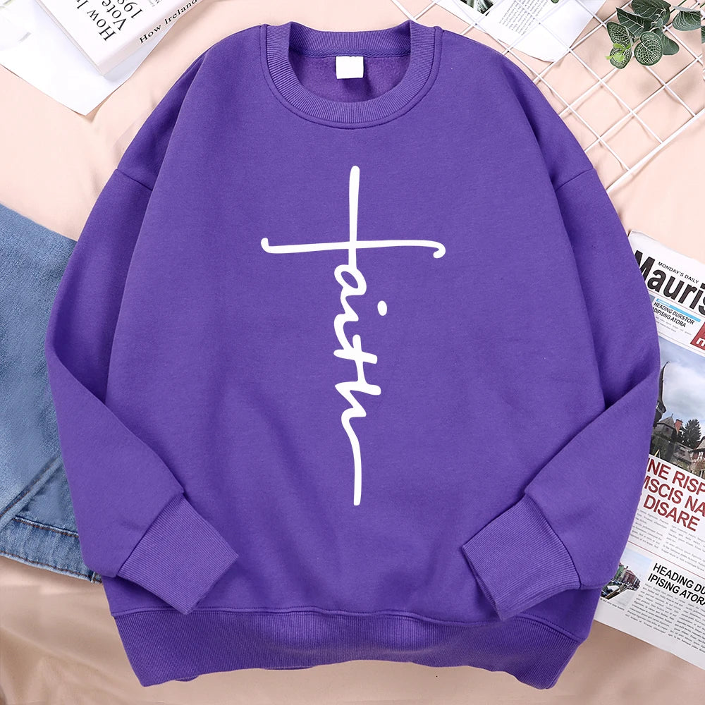 Faith Cross Letter Print Men Sweatshirt