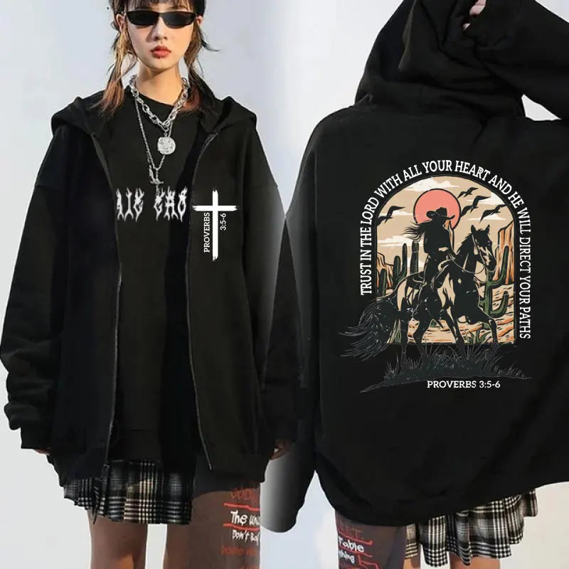 Jesus Has My Back Front and Back Print Zip Up Hoodie