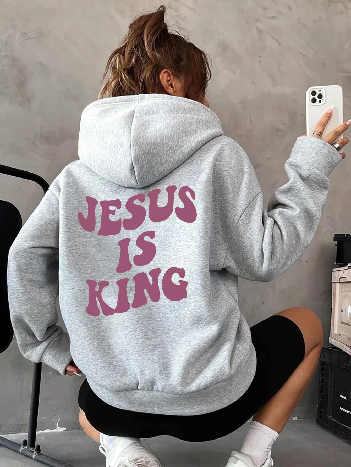 Jesus Is King Letter Print Christian Hoodie