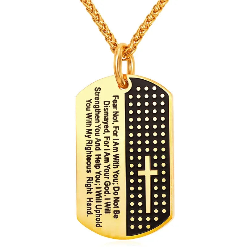 Bible Verse Engraved Cross Tag Prayer Pendant Necklaces